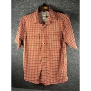 LL Bean Shirt Orange Plaid Short Sleeve Vented Button Up Shirt Wrinkle Free M